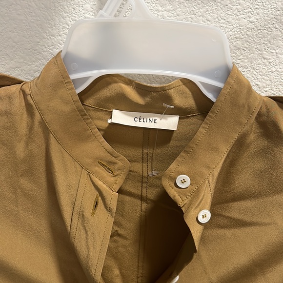 Celine 100% silk button down women military style shirt bronze caramel size 38 - Picture 5 of 16